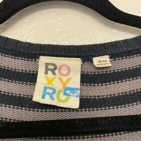 Roxy gray black stripe sweater open front cardigan 100% cotton-XL - Picture 3 of 9